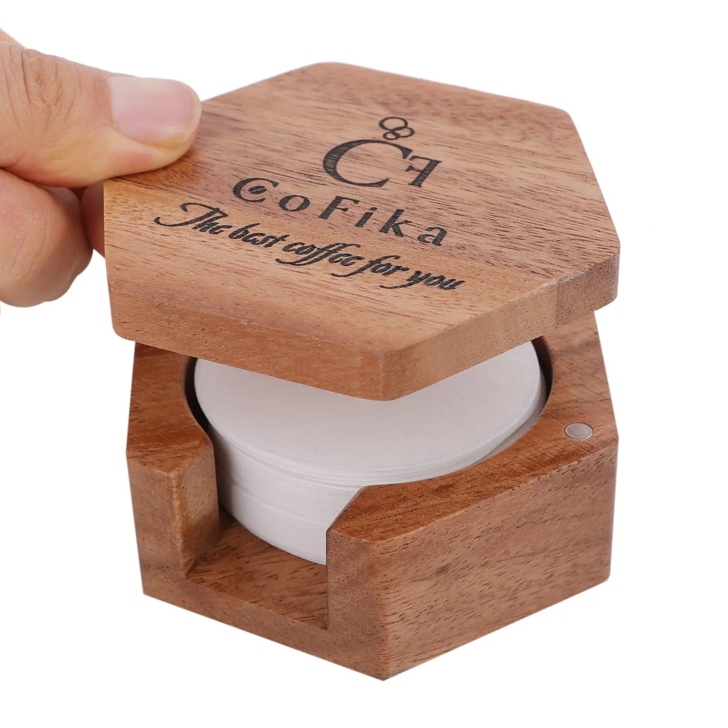 CoFika マキネッタ用ペーパーフィルターケース|60mmまで収まる上質ウォルナット製 CoFika